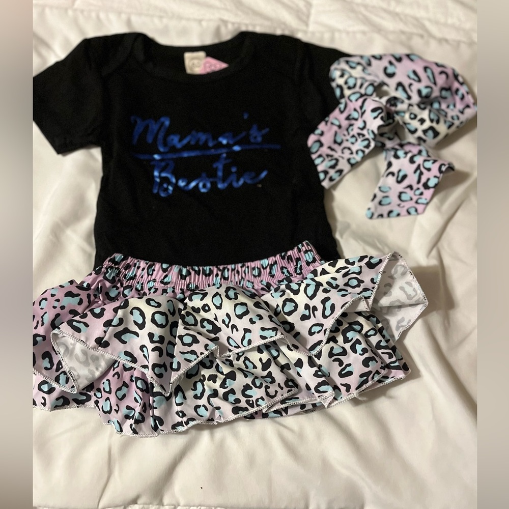 6-12 Moths Mamas Bestie Outfit With Ruffle‎ Bloomers And Hair Ribbon